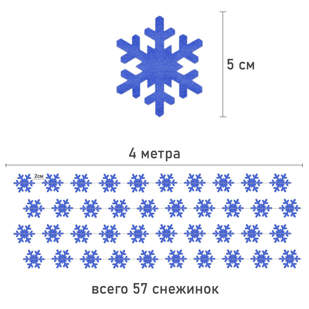 Гирлянда "Снежинки" перламутровые 5 см 4 м, т.- синий