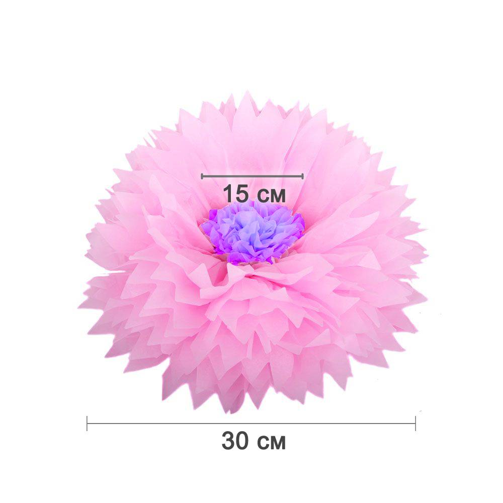 Бумажный цветок 30 см розовый+светло-сиреневый