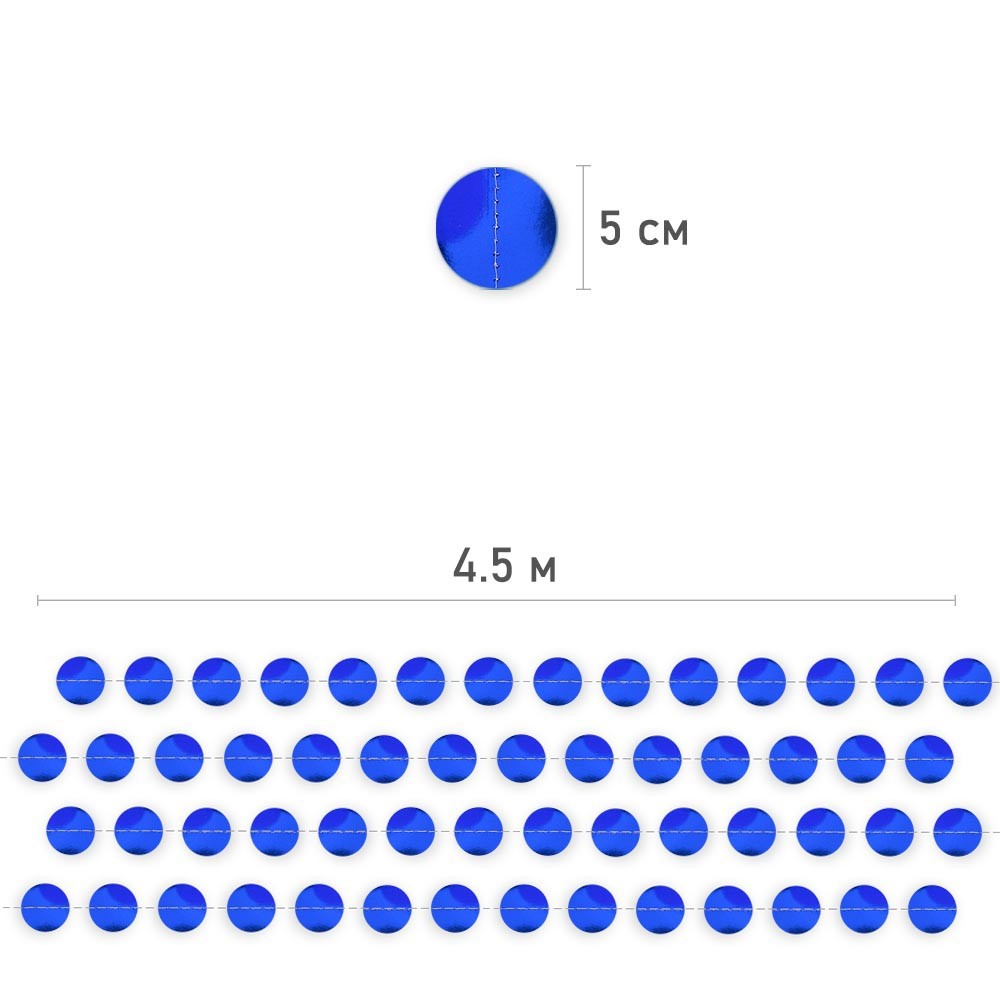 Гирлянда "Кружочки" металик 5 см х 4,5 м, Синий